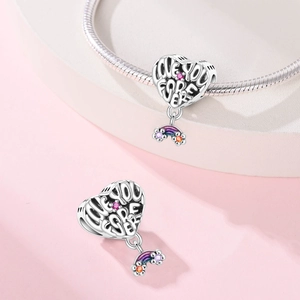 Silber-Herzanhänger mit Love You Forever Gravur und Regenbogen für Bettelarmbänder