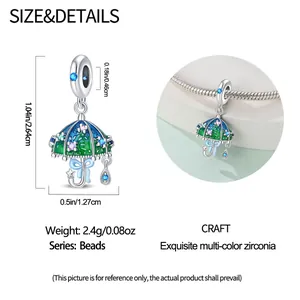 Exquisite umbrella charm with zirconia and colorful enamel dimensions 1.04 x 0.5 inches