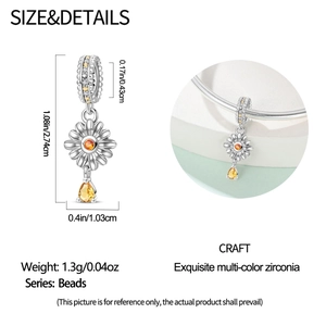 Daisy charm with colorful zircon stones and detailed measurements for DIY bracelets