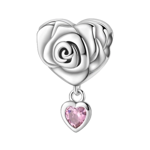 Herz-Rosen-Charm aus Silber mit rosa Edelstein-Anhänger für DIY-Armbänder