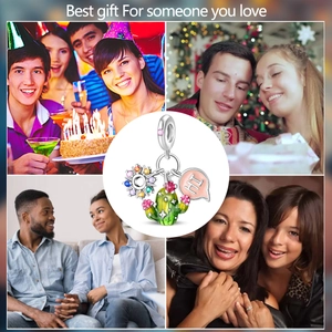 Detailed charm with green cactus and pink sun pendant for DIY jewelry bracelets