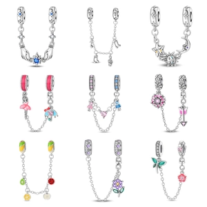 Ciondolo a Catena di Sicurezza in Argento Sterling 925 Per Bracciale Fai-da-te Collana Sole Luna Nota Musicale Donna Gioielli