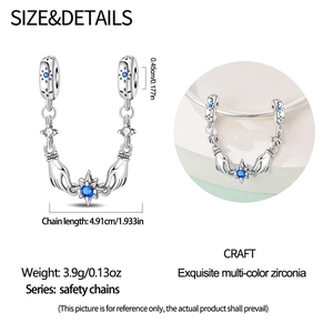 Catena di sicurezza sole e luna con zirconi blu per bracciali con ciondoli