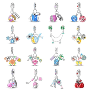 925 Sterling Silver Summer Sports Travel Charm Enamel Zirconia Pendant For DIY Bracelet Necklace Vacation Jewelry Accessory