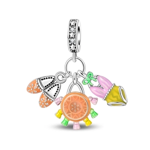 Detailed charm with ethnic drum, shoes, and instrument pendant in silver and enamel