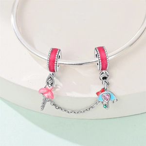 Catena di sicurezza in argento con ballerina e ciondolo a ombrello blu per bracciali