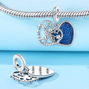 Colgante de corazón con estrella y luna en plata y azul para collares y pulseras DIY