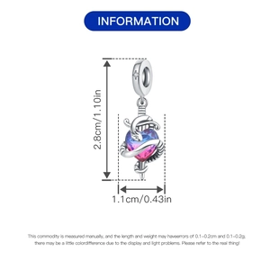 Pendentif épée serpent en argent avec cœur dégradé violet pour bracelet charm