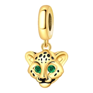 Pendentif léopard doré aux yeux verts et taches noires pour bracelets à breloques