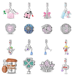 Silver Plated Enamel Charm Beads For DIY Bracelet Jewelry Wine Glass Angel Flower Heart Star Pendant Women Accessory