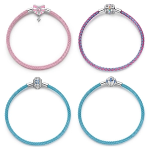 S925 Sterlingsilber Versilbertes Geflochtenes Seil Charm Armband Muschel Schleife Anhänger Regenbogen Zirkonia Armband Für Damen DIY Schmuck
