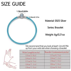 Größentabelle für blaues Kordelarmband mit Handgelenkmaßen und passenden Längen