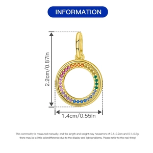 Rainbow charm pendant dimensions showing 2.2cm height and 1.4cm width in gold plated copper