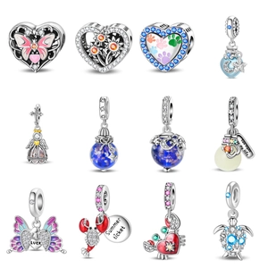Luminous Starry Moon Wish Bottle Lobster Crab Angel Dangle Charms 925 Sterling Silver Plated Enamel DIY Beads For Bracelet