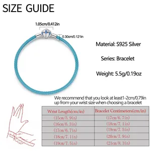 Detaillierte Größentabelle für das S925 Silber Kleeblatt Armband aus blauem Leder