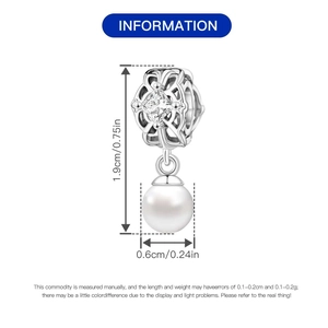 Vista detallada con dimensiones del abalorio de plata con circón y colgante