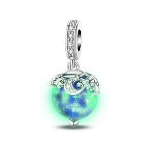 Luminous lobster charm bead with stars and moon design for silver bracelet DIY