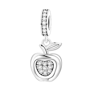 Silberner Apfel-Charm mit Herz-Kristallpavé und Blatt für personalisierte DIY-Armbänder