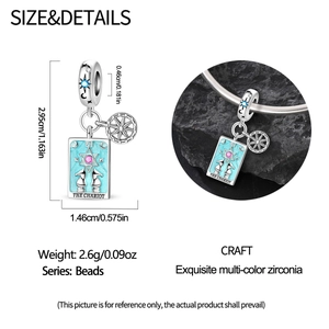 Detail of The Chariot tarot charm with blue enamel and pink zircon for DIY bracelets