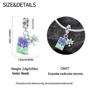 Size chart for Tarot Magician charm bead featuring silver plating and colorful zircon stones