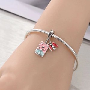 Silver tarot temperance card charm bracelet with angel wing pendant and enamel finish