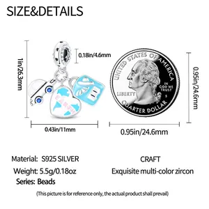 Tableau des tailles du pendentif en argent S925 avec voiture bleue et cœur
