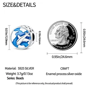 Guide des tailles du charm avion et terre en argent avec émail bleu pour bracelets