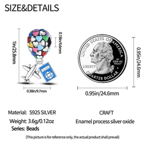 Hot air balloon charm with passport and plane dangles for DIY jewelry making