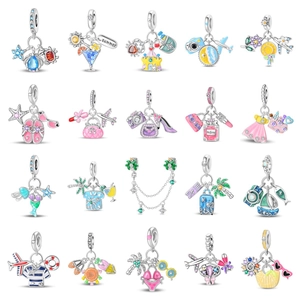 Travel Theme Enamel Charms For Bracelet DIY Airplane Palm Tree Camera Pendants Zircon Summer Beach Jewelry Making Accessories