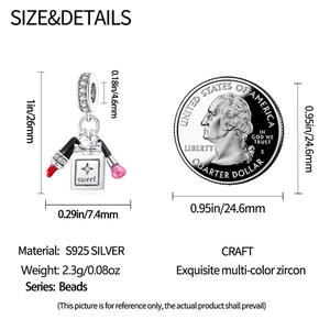 Detailed size specifications of S925 silver perfume bottle charm with CZ inlay and dimensions