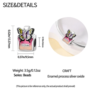 Detailed size chart for butterfly perfume bottle charm bead with enamel gradient finish