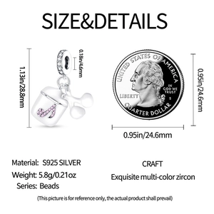 Mesure de la taille du pendentif casque de musique en argent avec zircon rose pour bracelets