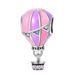 Romantic hot air balloon charm in pink and purple enamel with colorful zircon stones