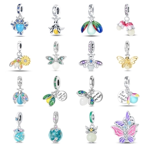 Luminous Firefly Butterfly Charm Pendant Silver Plated Enamel Zirconia DIY Jewelry Accessories For Bracelet Necklace Botanical Jewelry