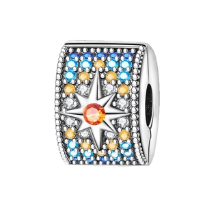Evil-Eye-Sicherheitsclip-Charm mit buntem Zirkon-Stern in poliertem Silberfinish