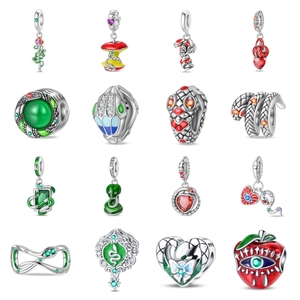Verzilverd Koperen Slang Hanger Voor Dames Groen Emaille Zirconia Retro Slang Kralen Voor Armband Ketting Sieraden Cadeau