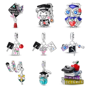 Graduation Season Owl Doctoral Hat Pendants Silver Plated Alloy Enamel Rhinestone Charms For DIY Necklace Bracelet Making Women Jewelry Accessory