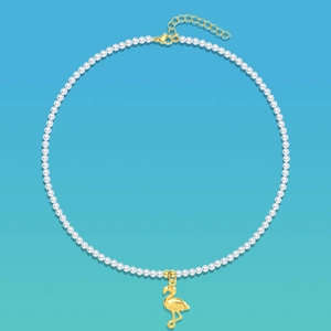 Collar con Colgante de Acero Inoxidable Con Perlas Artificiales de Imitación de 4mm Forma de Serpiente Pájaro Corazón Luna Joyería Bañada en Oro para Mujer