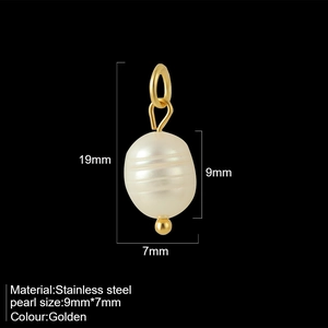 Golden stainless steel pendant with irregular natural baroque freshwater pearl 19mm charm