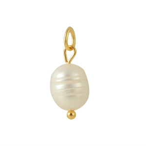Baroque freshwater pearl pendant with golden metal ring and polished shell finish