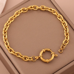 Bracelet à maillons en acier inoxydable plaqué or 18K avec grand fermoir à ressort rond