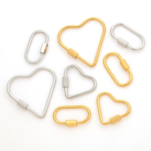 Geometric stainless steel screw lock connectors in heart and oval shapes for DIY jewelry
