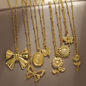 Collana con Ciondolo in Acciaio Inossidabile Oro Moda Per Donna Con Catena a Sfere Gioielli Minimalisti Eleganti