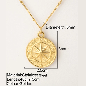 Collana con ciondolo a bussola in acciaio inossidabile dorato con incisioni N E S W