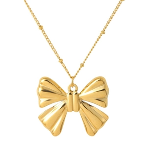 Elegante collana con pendente a fiocco dorato con finitura a specchio e catena fine