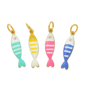 Set aus vier bunten Emaille-Fisch-Anhängern aus vergoldetem Edelstahl für DIY-Schmuck
