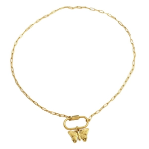 Elegant gold butterfly pendant necklace with a stylish paperclip chain design for women