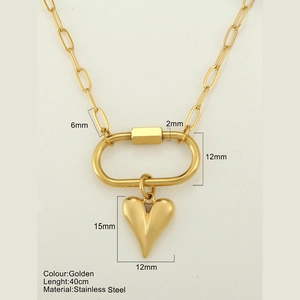Collana con ciondolo a cuore in acciaio inossidabile dorato con dimensioni e misure