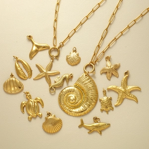 Roestvrijstalen Oceaan Thema Hanger Ketting Voor Vrouwen Verguld Paperclip Ketting Zeester Schelp Schildpad Sieraden