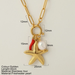 Collana in acciaio inossidabile placcata oro 18k con peperoncino e stella marina